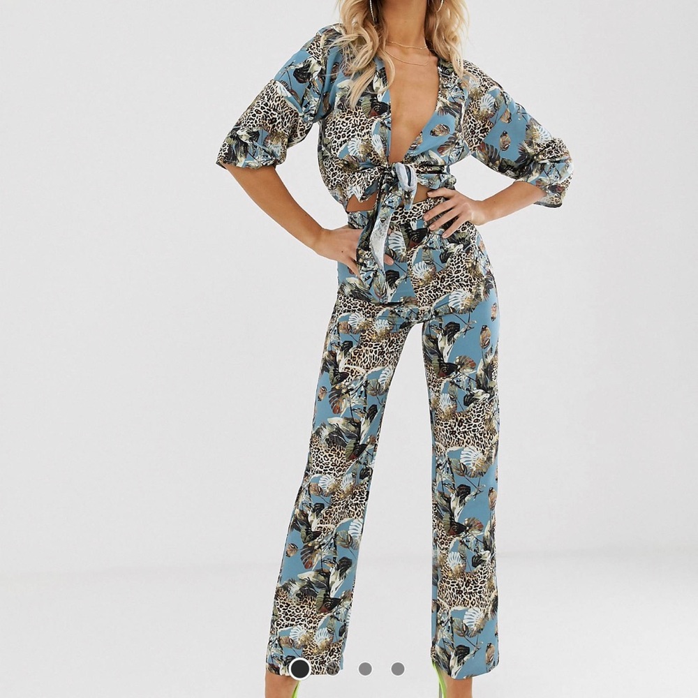 Koco & K high waist wide leg pants in multi print (2 piece)